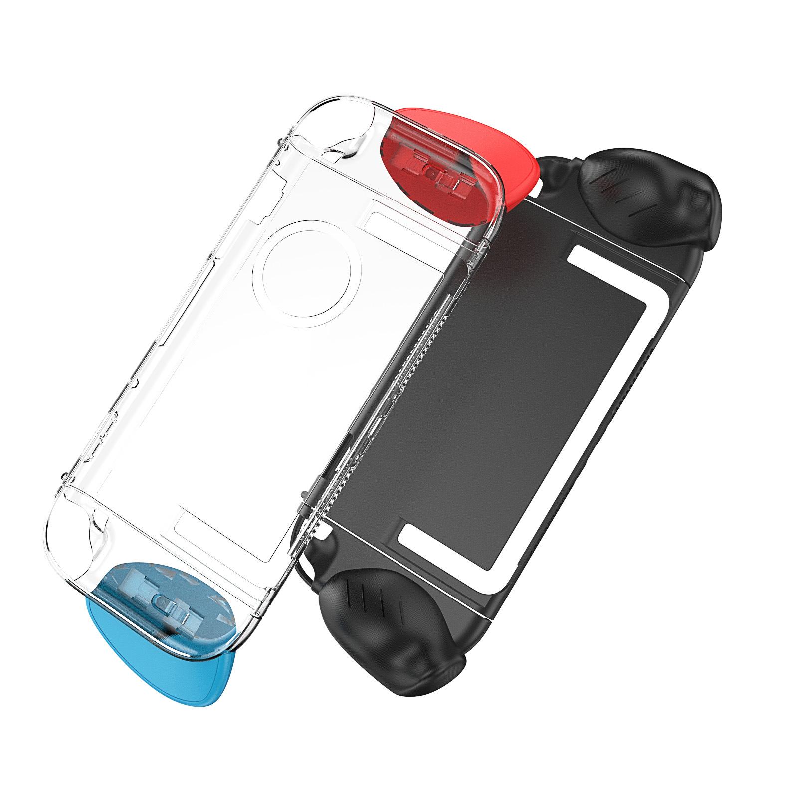 For Nintendo Switch 2 Split Design Crystal PC Protective Case with 3 Sizes Ergonomic Grips Clear Black+Red Blue