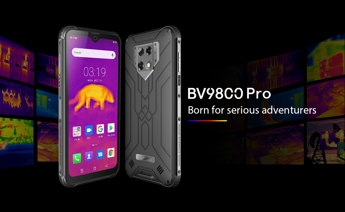 Blackview BV9800 Pro Global Bands IP68/IP69K Waterproof NFC 6580mAh 6.3 inch Android 9 Thermal Imaging Camera 48MP 6GB 128GB Helio P70 Octa Core 4G Smartphone - Black