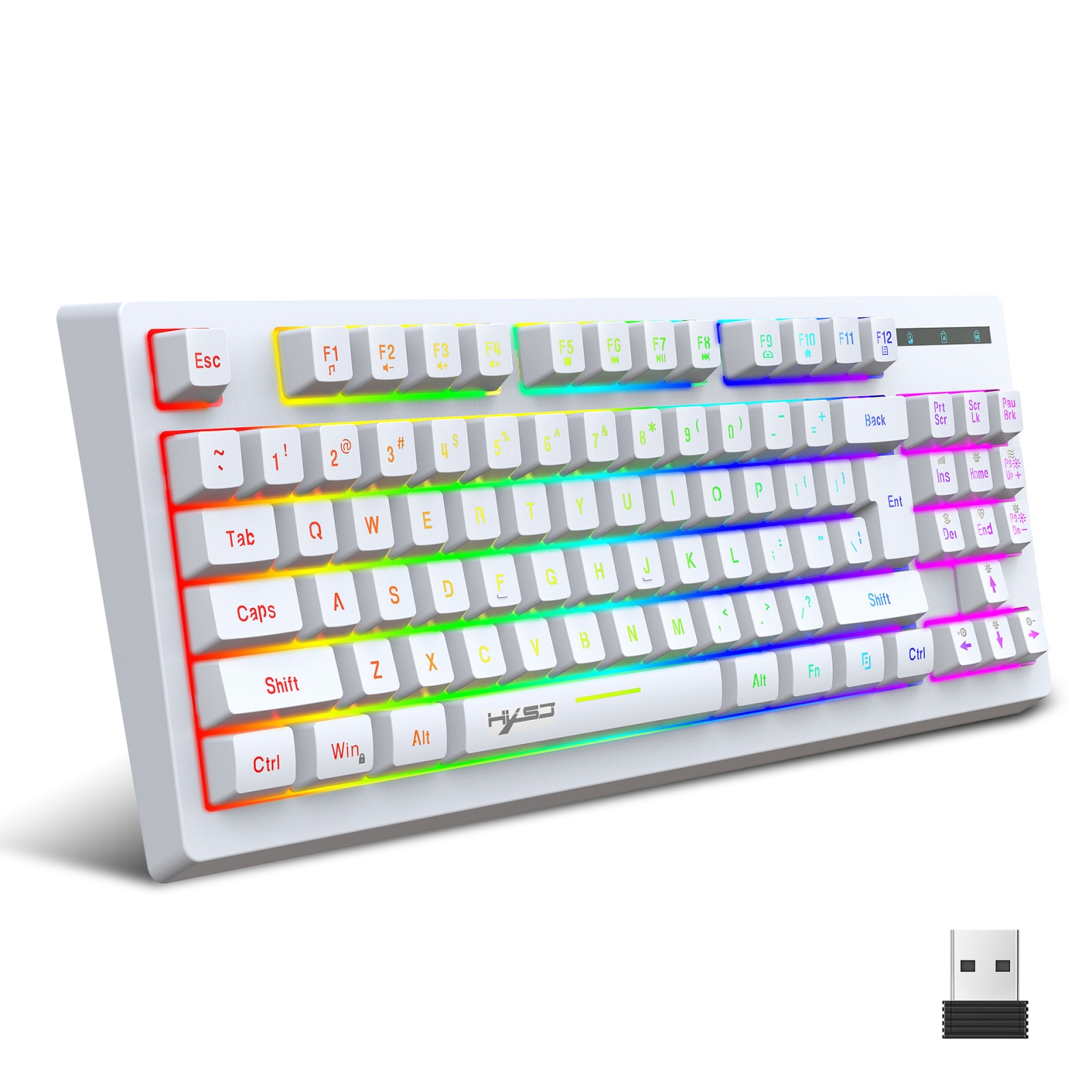 Wholesale HXSJ L100 87 Keys RGB Backlit Film 2.4G Wireless Keyboard (White)