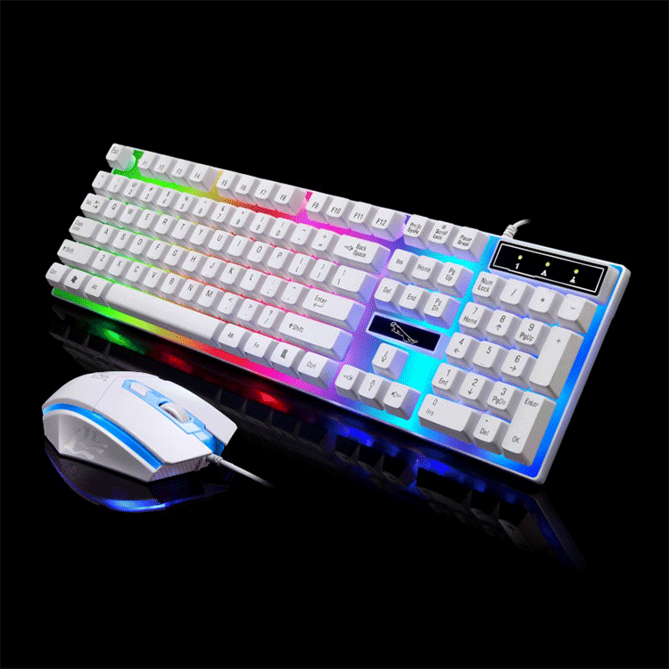 Wholesale ZGB G21 1600 DPI Professional Wired Colorful Backlight Mechanical Feel Suspension Keyboard + Optical Mouse Kit for Laptop, PC (White)